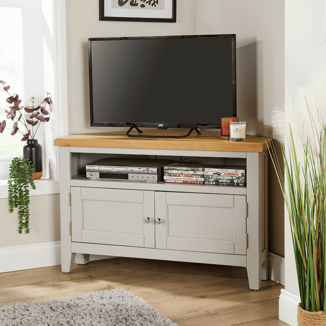 Conte Fully Assembled 2 Door Solid Wood and Oak Veneer Corner TV Storage Unit