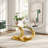 Modern Dining Table Set, 78.7” Rectangular Glass Dining Table with PU Leather and Mirror Stainless Steel Chairs-1216778344-1225400063