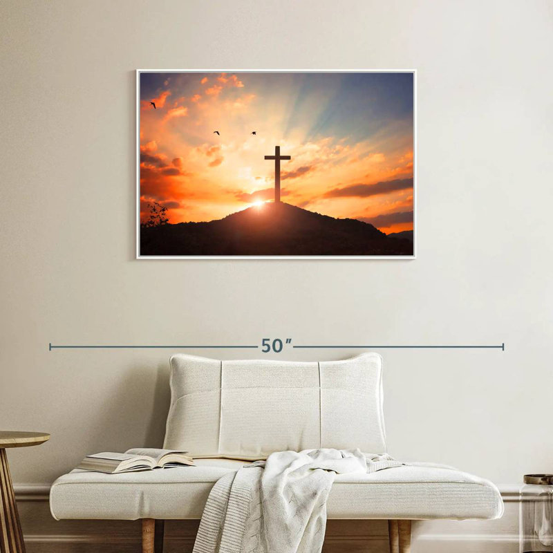 Coucher de soleil en croix, Cadre flottant blanc, 37 po x 25 po