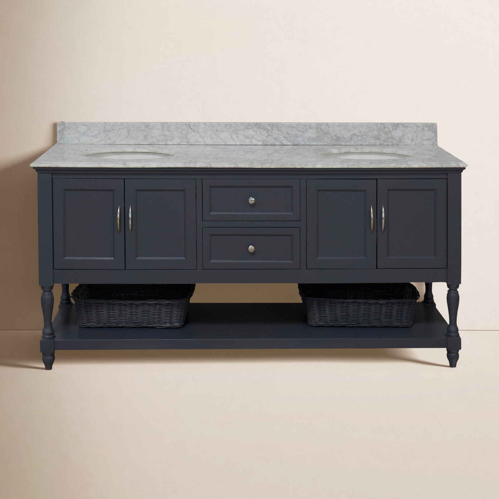 Hampton 72'' Double Bathroom Vanity, Carrara Marble, Marine Gray