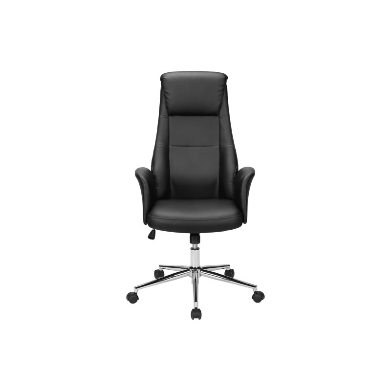 Chaise de bureau, hauteur réglable, ergonomique, pivotante, accoudoirs, travail, aspect cuir noir, métal chromé, contemporaine, moderne