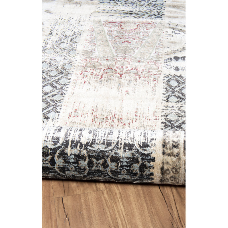 Tapis beige / gris à motif géométrique Pasho, Rectangle 5 pi x 7 pi 6 po