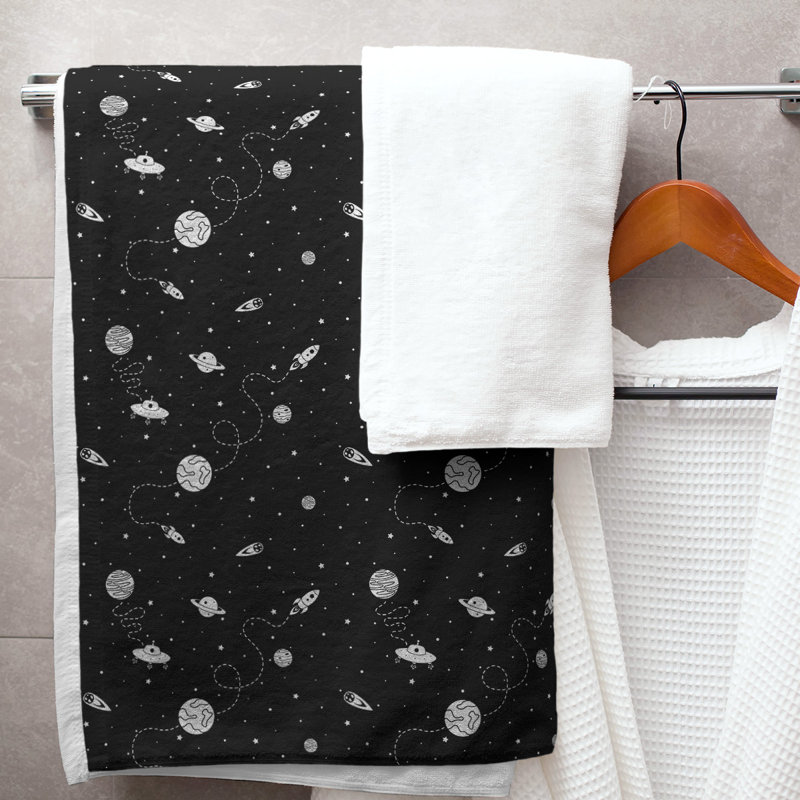 Serviette de bain à espace extérieur, Noir/blanc