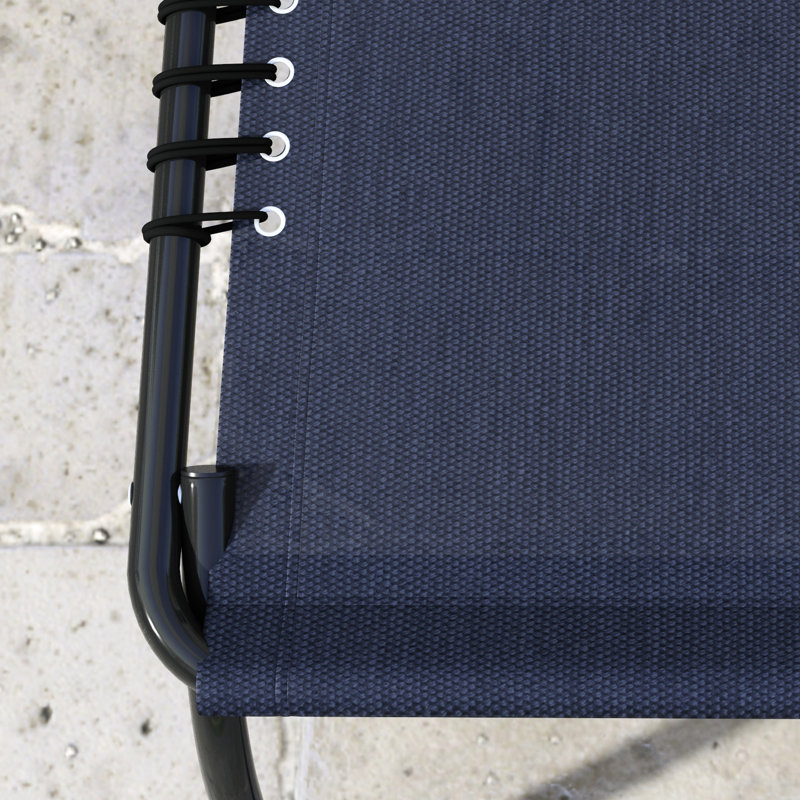 Chaise de patio pliante 2 pièces, chaise longue d'extérieur bleu foncé avec dossier inclinable, coussin, filet respirant et fauteuil en élastique 2