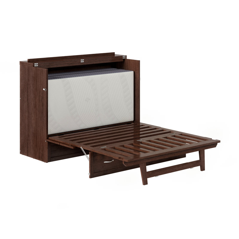 Commode escamotable Andriena avec matelas de 15 cm, rangement et chargeur intégré, Lit double, Ambre brûlé foncé