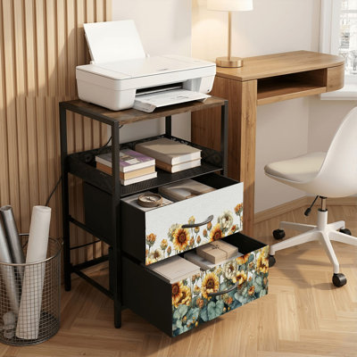 Table de chevet 2 tiroirs avec station de charge, table de chevet pour chambre avec ports USB et amp; «Outlets Open Shelf», table de chevet noire avec bordure sans soudure de tournesol