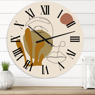 One Line Art Portrait of Woman In Terracotta Tones - Modern wall clock