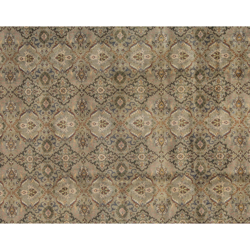 Tapis vert et ivoire noué à la main de haute qualité