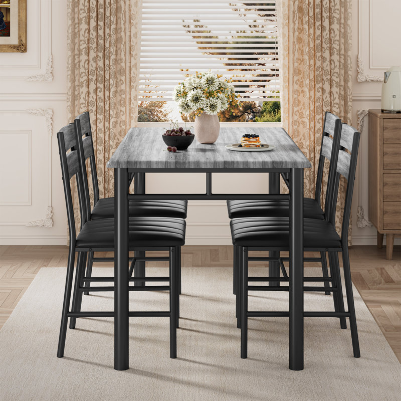 5-Piece Dining Table Set For 4, Kitchen Table With 4 Pu Upholstered Dining Chairs, Gray