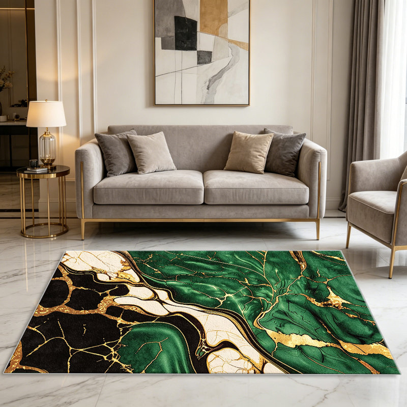 Green Marble Gold carpet-easy to clean, machine-washable, soft and comfortable; suitable for door mats, kitchens, living rooms, bedrooms, corridors, and laundry areas. Easy to clean, durable carpet for home decoration.