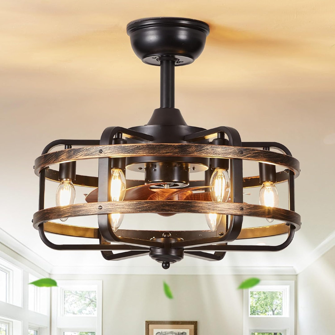 Industrial Caged Ceiling Fans with Lights, Farmhouse 3 Speed Reversible Ceiling Fan for Dining Room