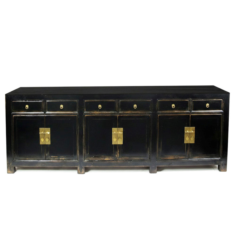 Distressed Antique Black 95" Long Sideboard Buffet Table