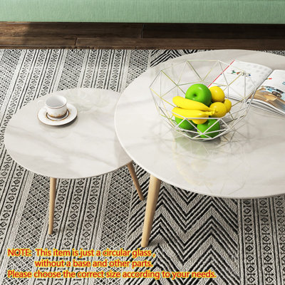 Plateau de table rond en verre trempé de 24 po avec motif de marbre gris imprimé, rebord rond épais poli de 0,315 po (8 mm)