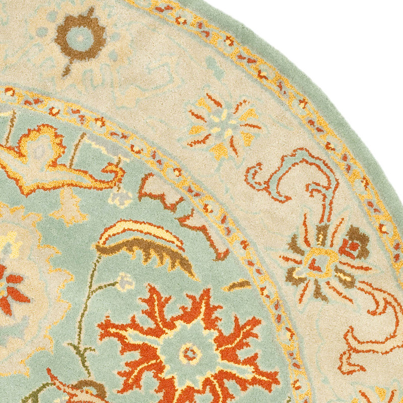 Tapis oriental bleu clair en laine touffeté à la main Chaim, Rond 6 pi
