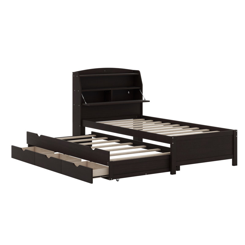 Lit plateforme en bois avec lit gigogne à DEL, Espresso