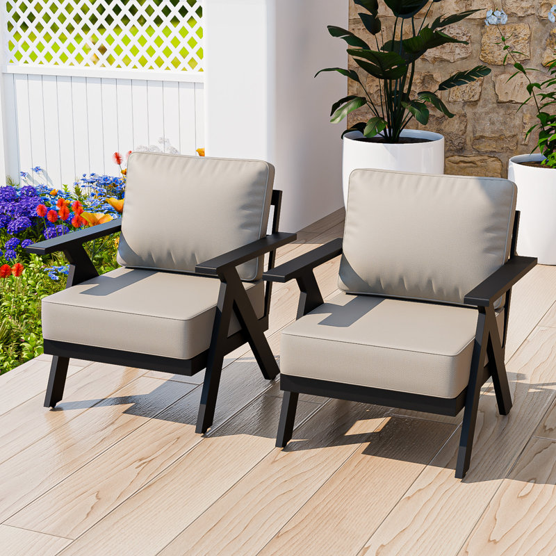 Fauteuil de patio en aluminium avec fauteuil et coussins d'extérieur (ensemble de 2), Beige
