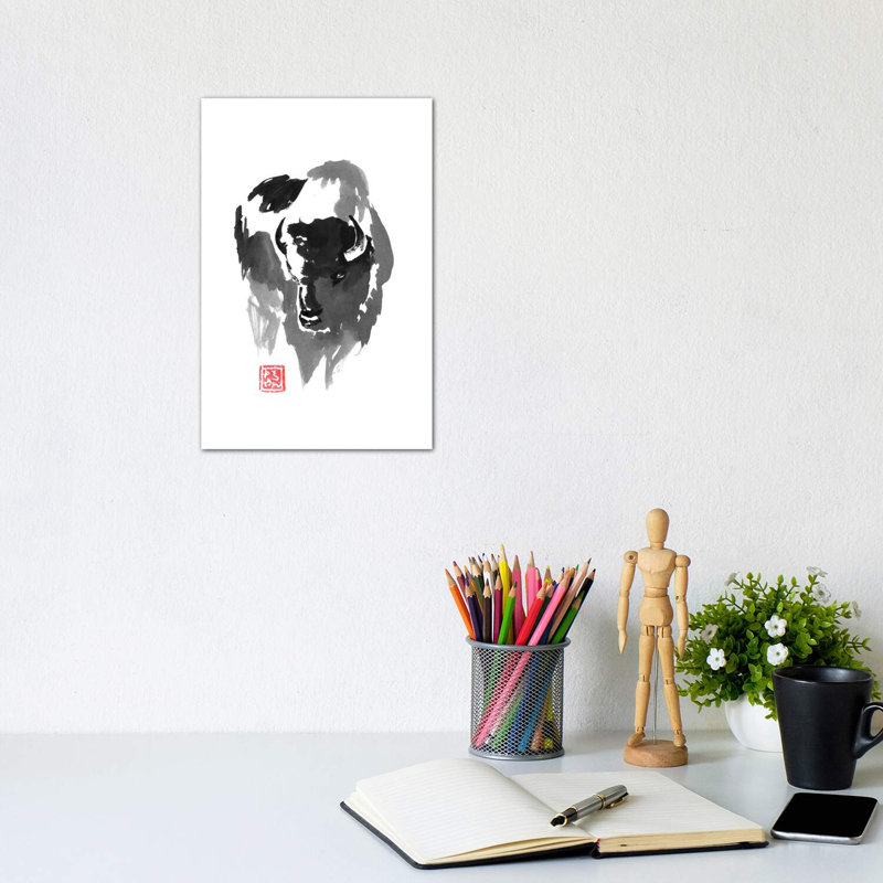 Buffle par Péchane - impression d'art graphique, H 12 po x l 8 po x P 0,75 po, Toile tendue, Pas de tapis