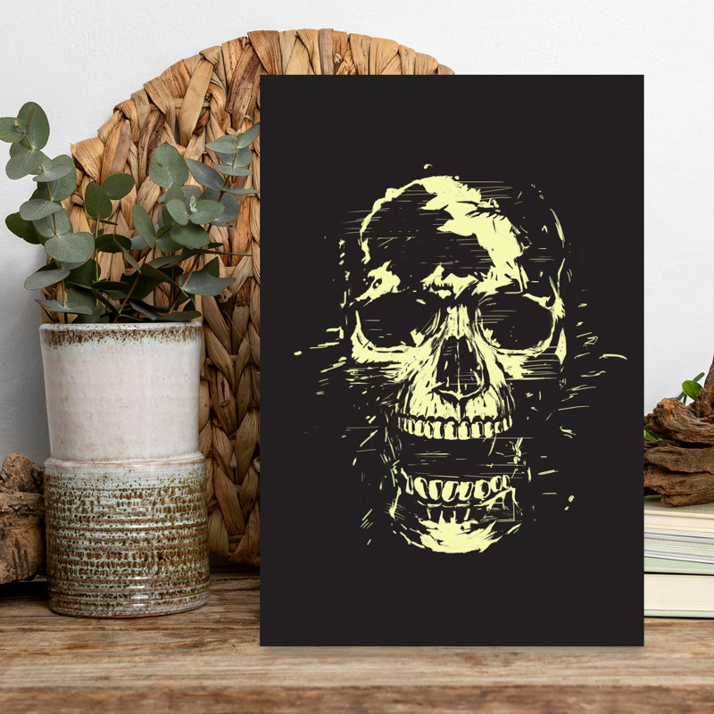 Affiche murale abstraite contemporaine représentant un crâne grunge hurlant, H 18 po x l 12 po