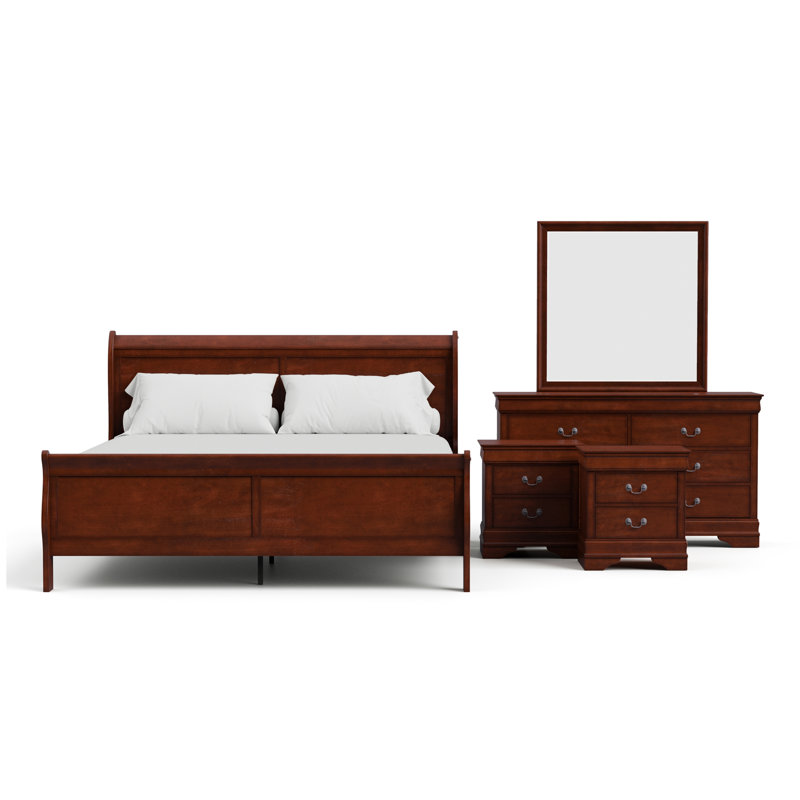 Ensemble de chambre à coucher Aberdeen, Brun, Cinq pièces : Lit, 2 tables de chevet, commode, m, Grand