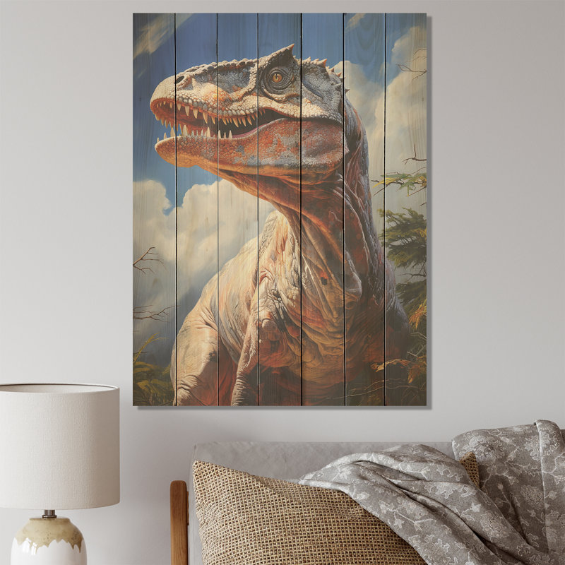 Portrait préhistorique de Velociraptor - dinosaure sur bois, H 20 po x l 10 po