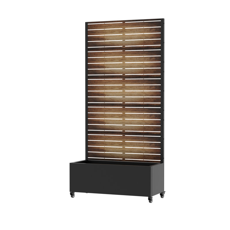Jardinière en métal Eulau à roulettes, brun foncé, 183 cm (H) x 89 cm (L) x 41 cm (P), H 72 po x l 35 po x P 16 po
