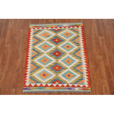 Geometric Kilim Oriental Wool Rug 3x4