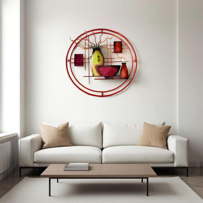 Multicolore, décoration murale ronde en métal 22 pouces avec vase