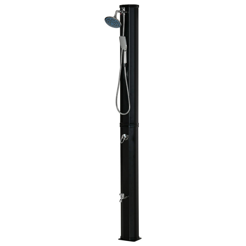 7' Outdoor Solar Heated Shower With 360 Rotating Rainfall & Handheld Shower Head, Foot Shower Faucet, Temperature And Pressure Adjustable, Holds 9.2 Gallons For Backyard Pool