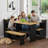 Modern Breakfast Nook Kitchen Corner Dining Set with L-Shaped Bench, USB Charging & Storage Shelf – Space-Saving 3–4 Seat Table and Chairs for Family Home，Black+wood-955530023