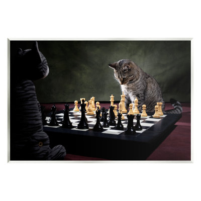 Ba-363-Chats de bois jouant aux échecs