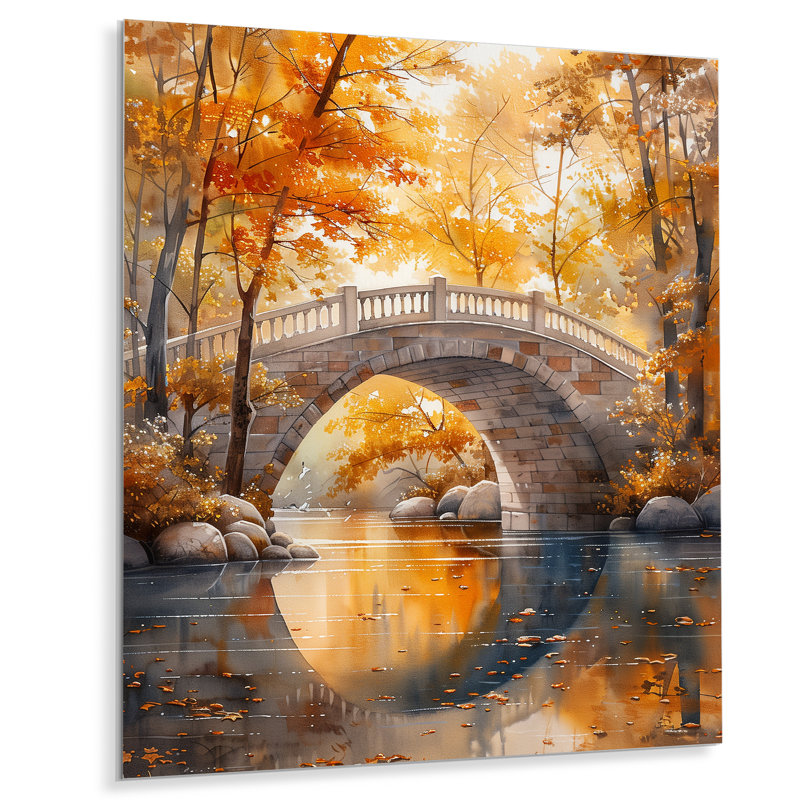 Salon de l'art mural jaune et beige, automne, rivière de beauté II, Métal métal, H 20 po x l 12 po x P 1 po