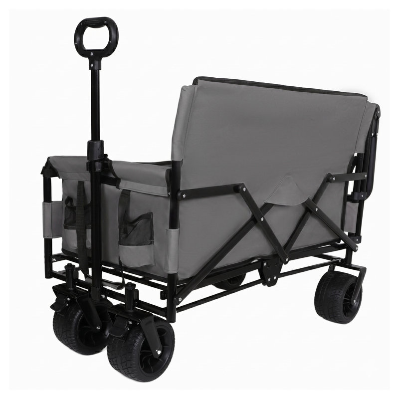 Chariot pliant 3-en-1 avec banquette, auvent et bac de rangement - structure en acier gris