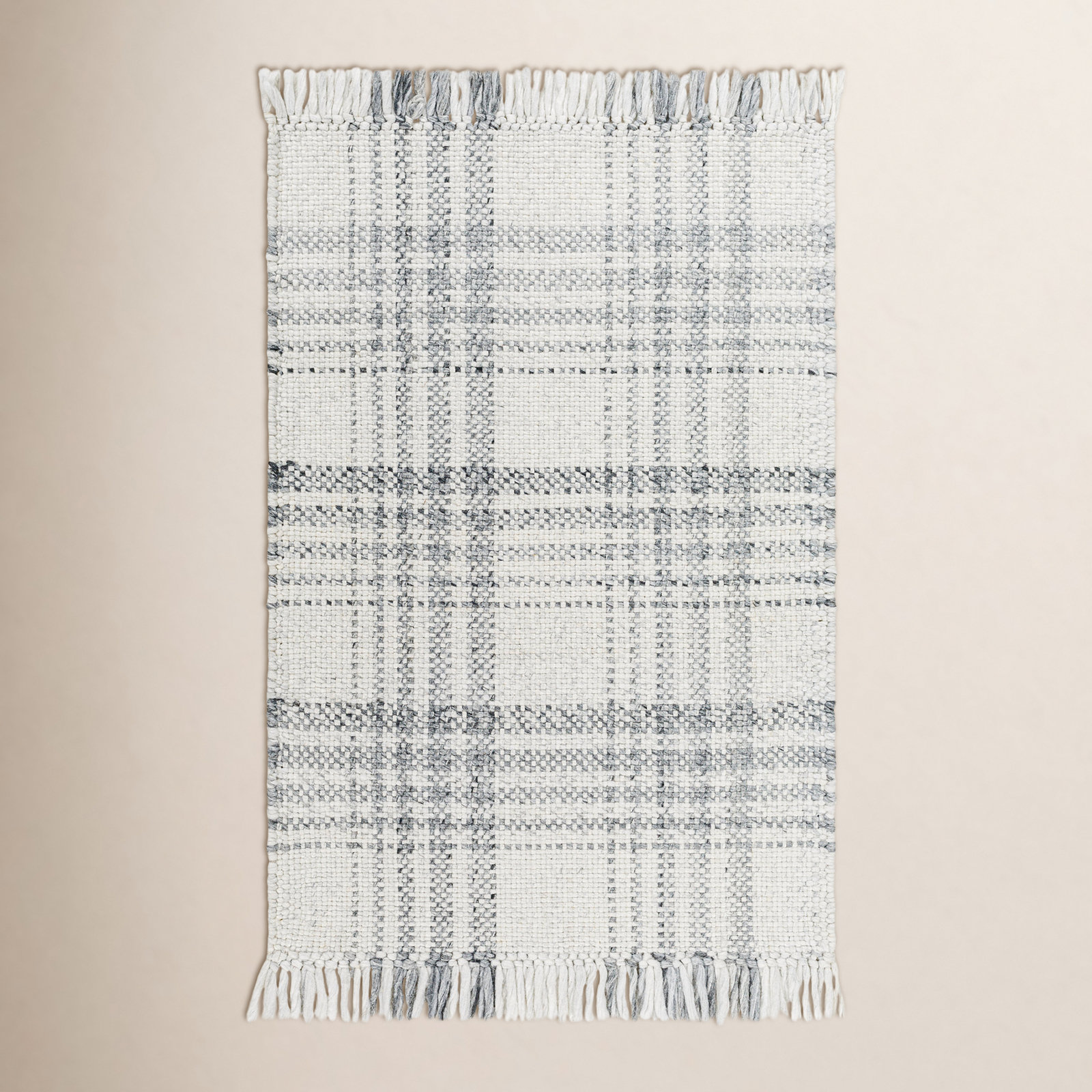 Cay Hand-Woven Gray Plaid Rug, Rectangle 9' x 12'