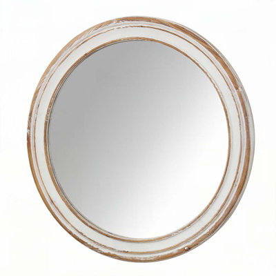 Wooden Farmhouse Round Wall Mirror