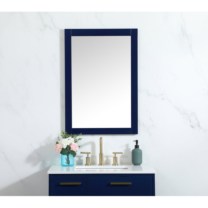 Rosenow Wood Flat Wall Mirror, Blue, 32'' H x 22'' W