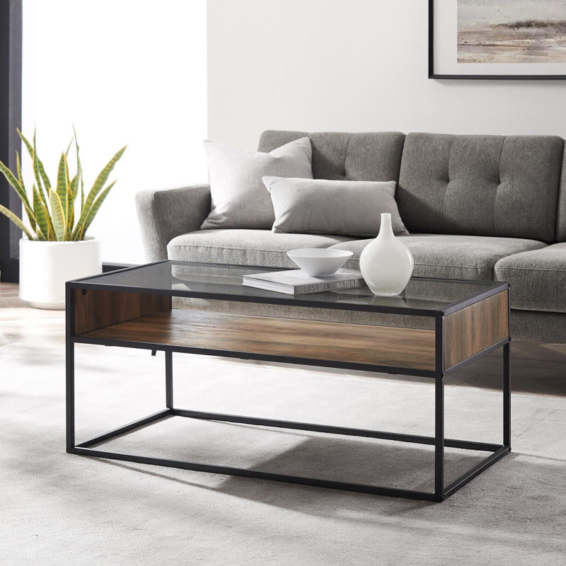 Frame Coffee Table with Storage, Dark Walnut