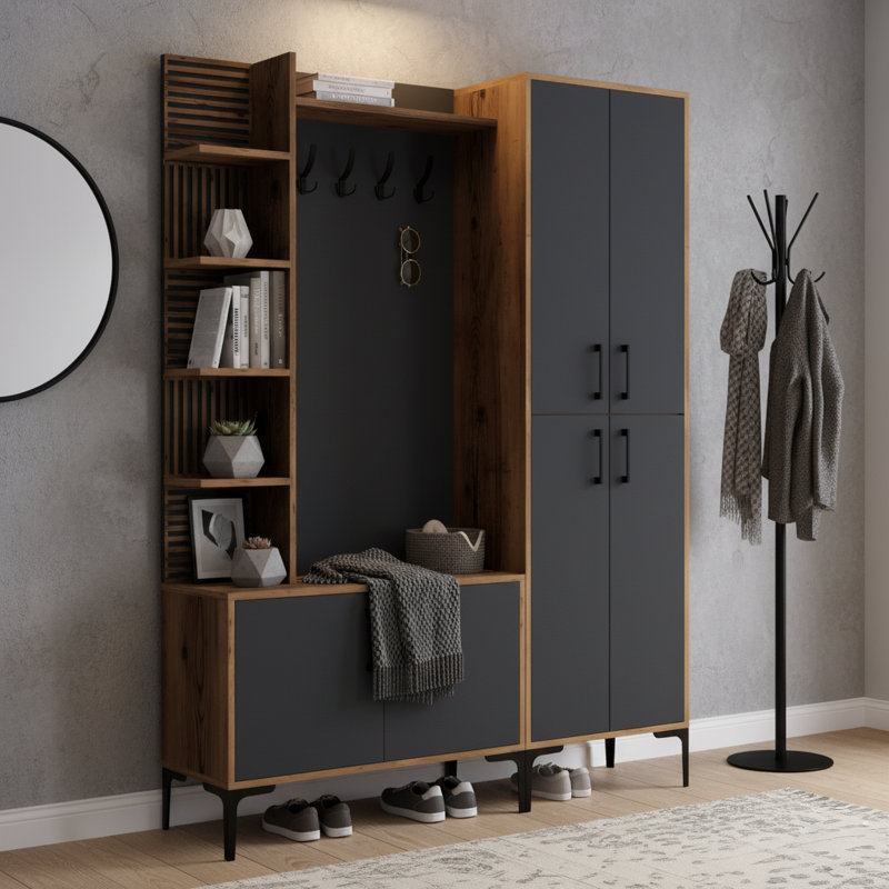 Arbre d'entrée modulaire et système de rangement avec accessoires en métal Rutherford