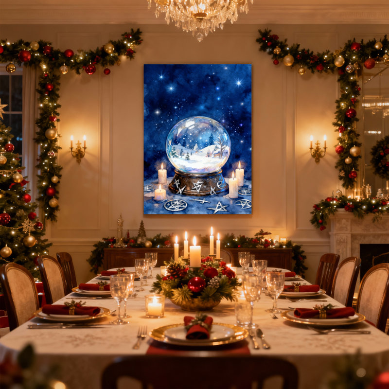 Boule de Noël de Noël, scène d'hiver avec bougies et étoiles, ensemble de 3 impressions sur toile, H 30 po x l 20 po