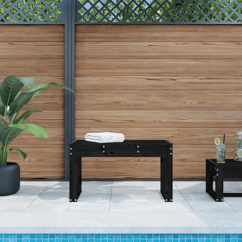 Dimmick Solid Wood Outdoor Bench, Black, 45cm H x 80cm W x 38cm D