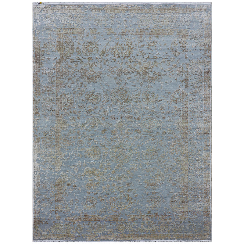 Hand Woven Wool Floral Area Rug, Rectangle 6' x 9'
