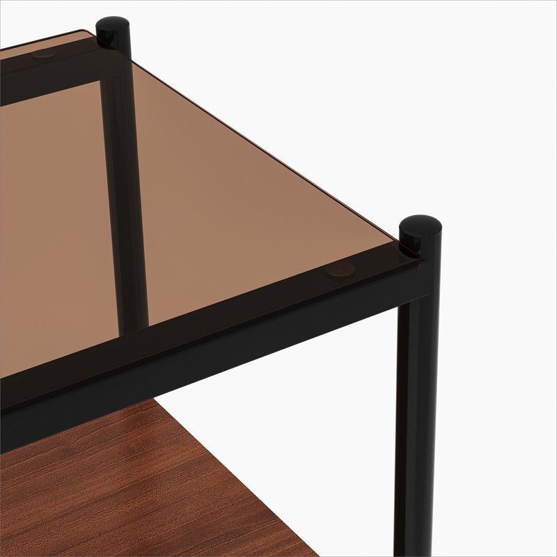 Ensemble de 2 tables de bout rectangulaires, plateau en verre trempé avec panneau de fibres à densité moyenne, table de salon moderne