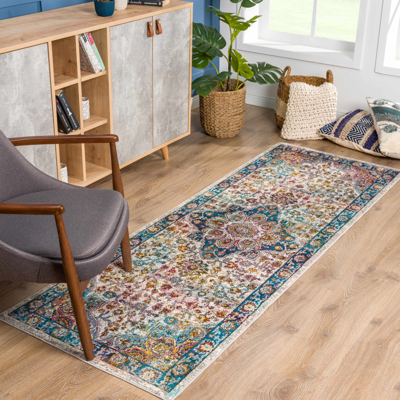 Tapis oriental bleu marine Verano, Tapis de couloir 2 pi 7 po x 7 pi 3 po