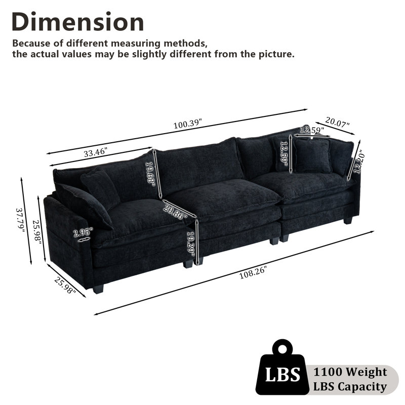 Modern Comfy 3-Seater Modular Sofa Couch - Chenille Modern Upholstered 4 Seater Corduroy Fabric Sofa With Arm And Throw Pillows