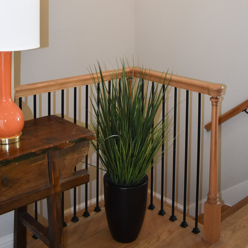 48'' Faux Foliage Grass in Cement Pot, Matte Black