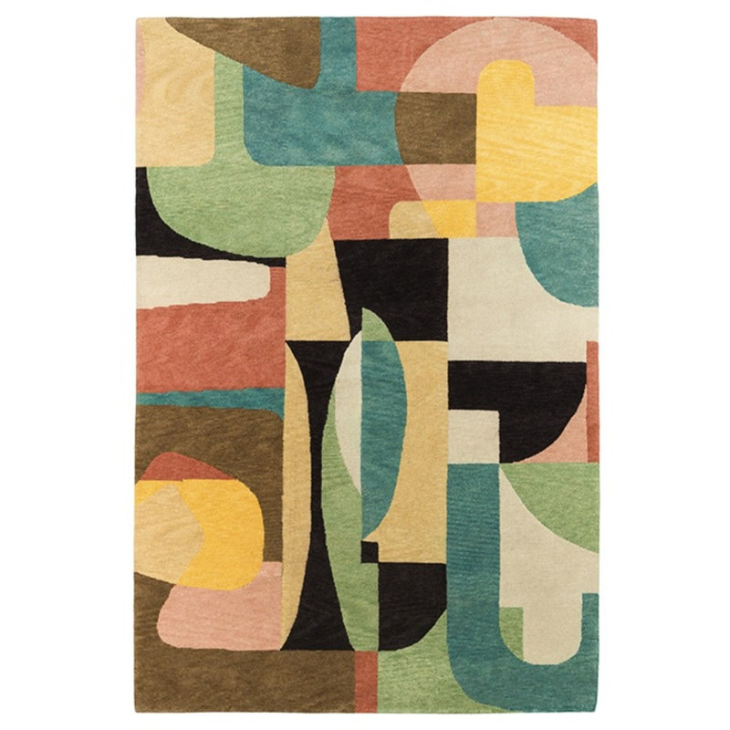 Jazzy Hand Knotted Wool Abstract Area Rug, Rectangle 6'7" x 9'10"
