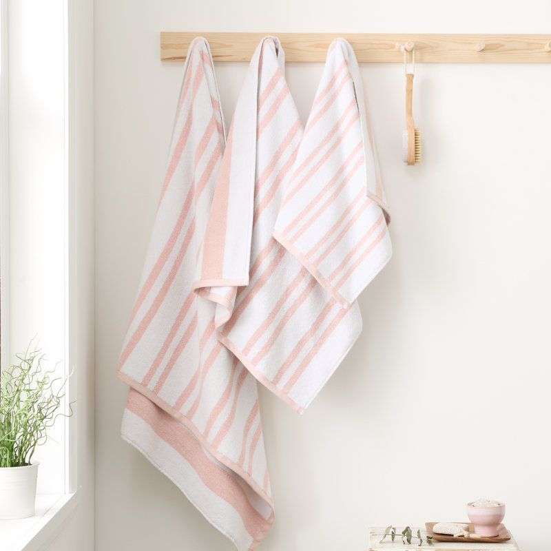 Reversible Stripe Jacquard 100% Cotton Hand Towel, Blush Pink