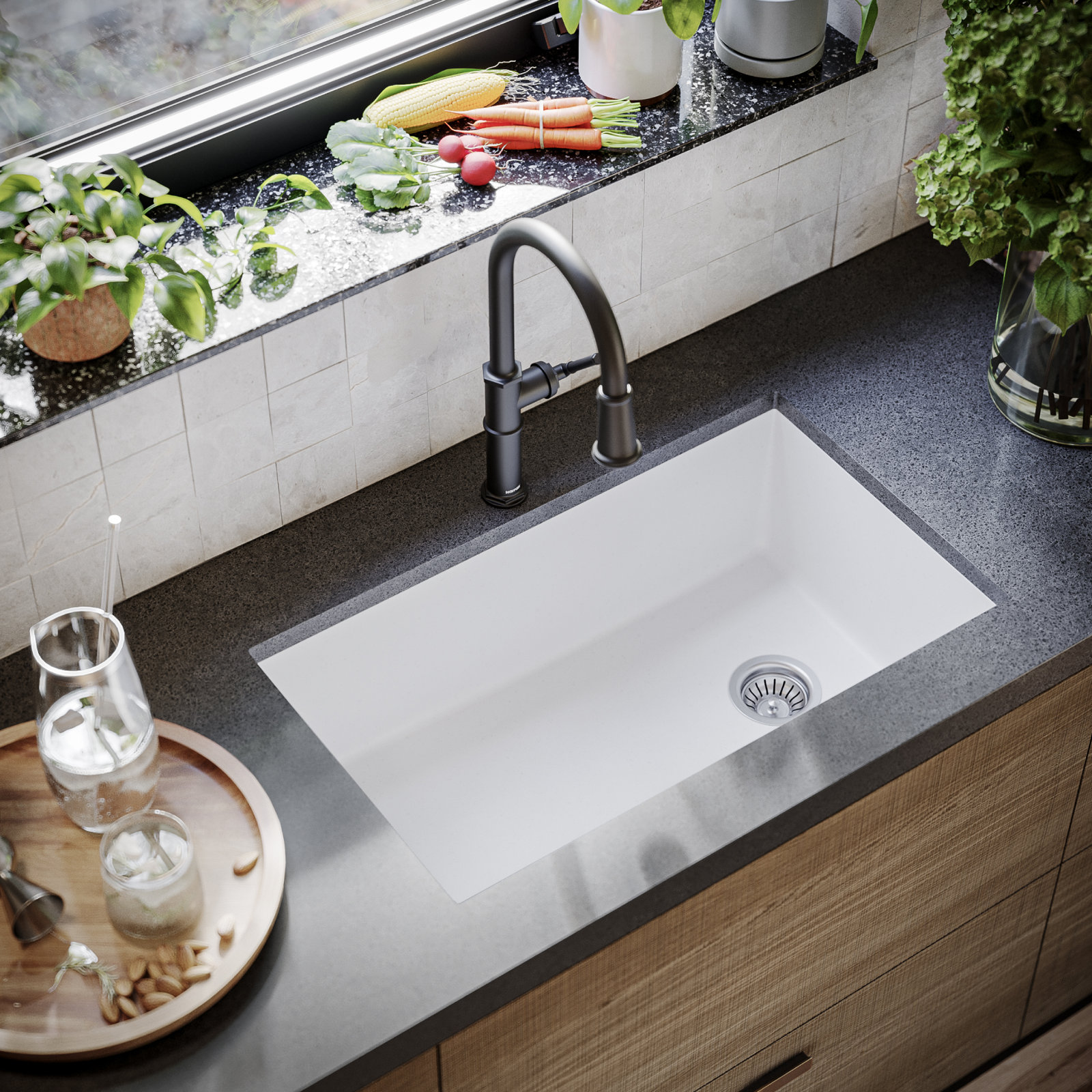 Karran Undermount Quartz Composite 31-3/4'' X 19-1/4'' Single Bowl Kitchen Sink, White