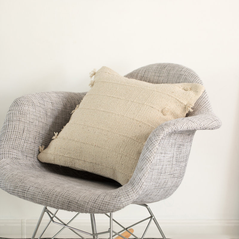 17'' Handwoven Cotton Euro Pillow Cover with Fringed Tassels, Natural