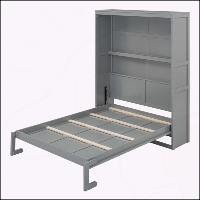 Lit escamotable mural avec tablettes Murphy, gris, Double