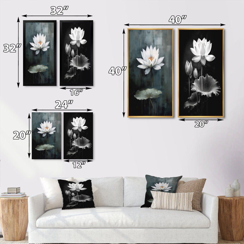 «Grey Monicolen Lotus Symphony», 2 pièces sur toile, Toile tendue, H 40 po x l 40 po